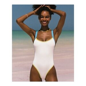 L*Space Ribbed Baewatch One Piece Swimsuit in Island-Cucumber NWT